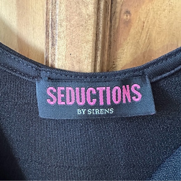 Seductions Black Bandage Dress Little Black Bodycon Dress with SIde Slit - Large - Picture 7 of 13